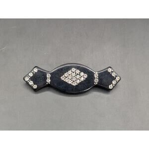 Vintage Art Deco Black Bakelite Celluloid Rhinestone Brooch Pin Candy Lozenge